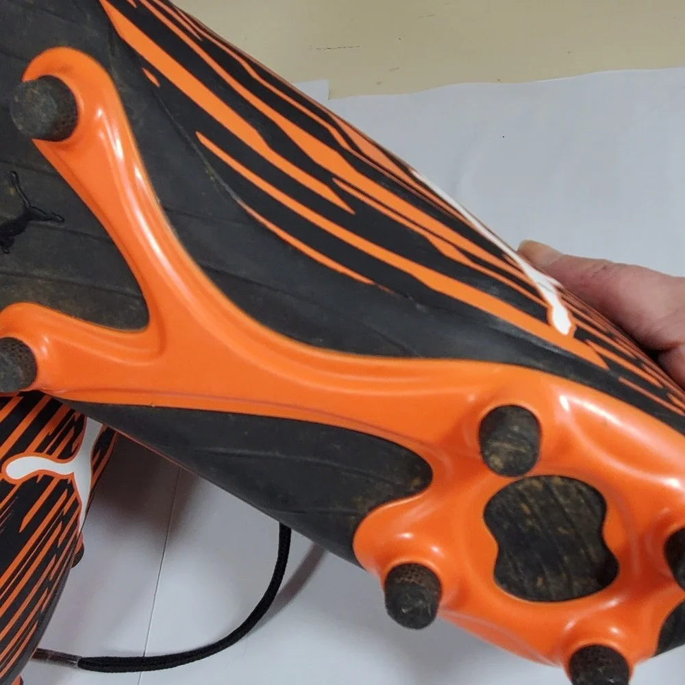 Puma Soccer Cleats Orange Black Graphic Athletic Shoes Firm Ground Mens 10.5